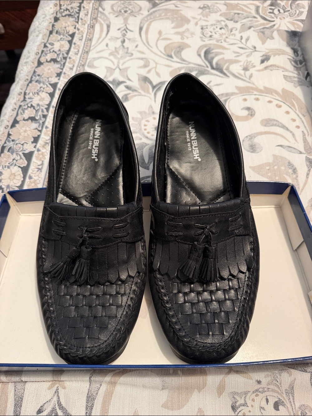 Nunn Bush Black Woven Leather Tassel Loafers - Men